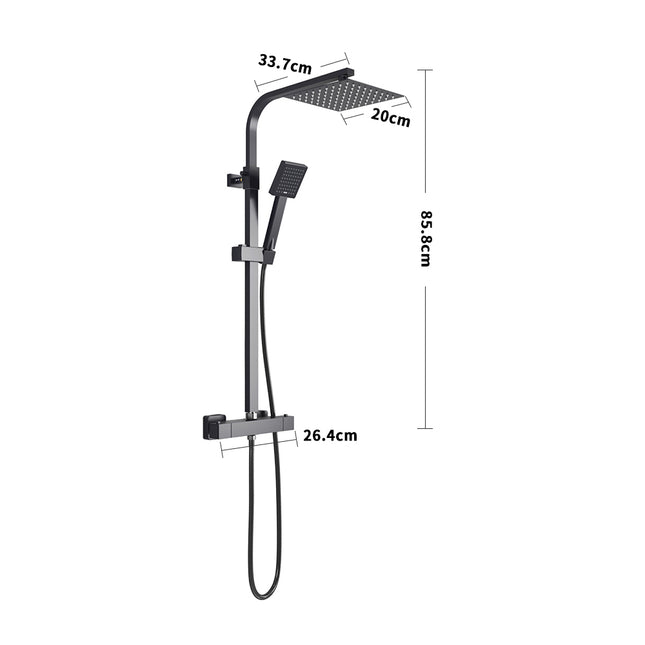 H85.8cm Matt Black Square Thermostatic Overhead Shower Kit
