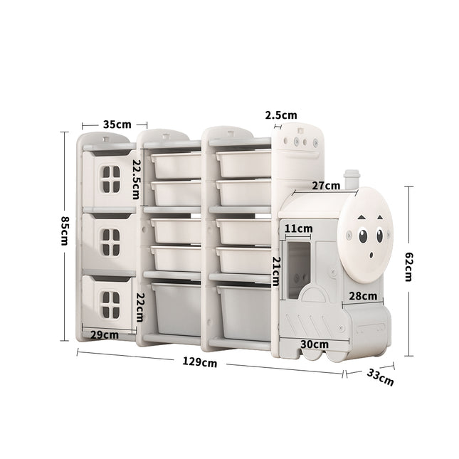 Gray Cute Toys Big Storage Rack for Kids Floor Standing Bus