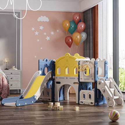 Kids Playset with Slide Basket Hoop Indoor Toddler Playground
