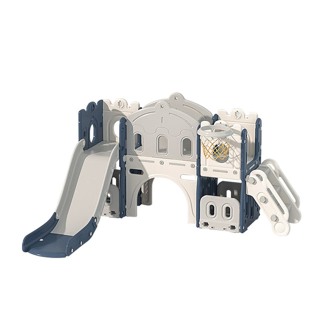 Kids Playset with Slide Basketball Hoop Indoor Playground,Blue