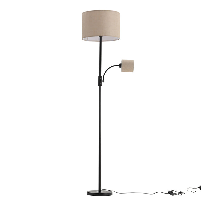 Khaki 2 Light Floor Standing Lamp with Adjustable Head Light