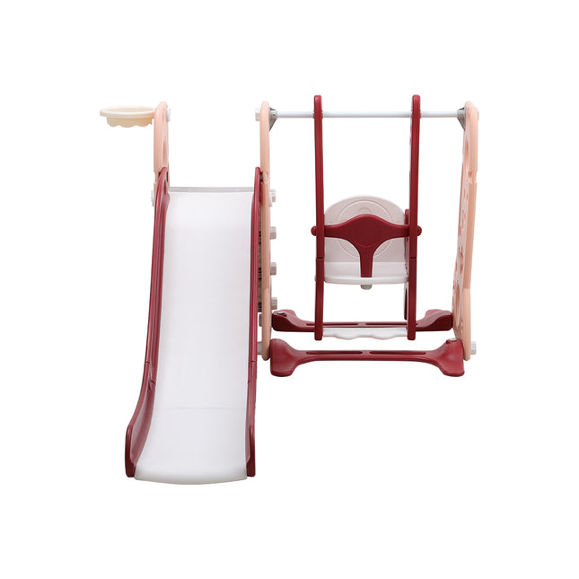 Red Kids Swing and Slide Set with Basketball Hoop
