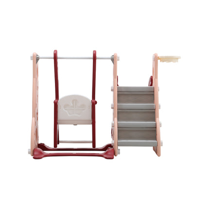 Red Kids Swing and Slide Set with Basketball Hoop