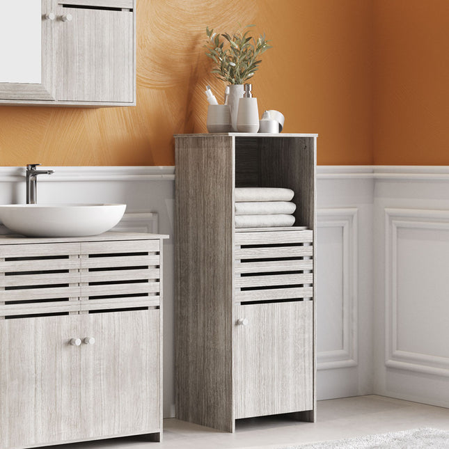 Single Door Bathroom Floor Cabinet with Open Shelf 350 x 910mm