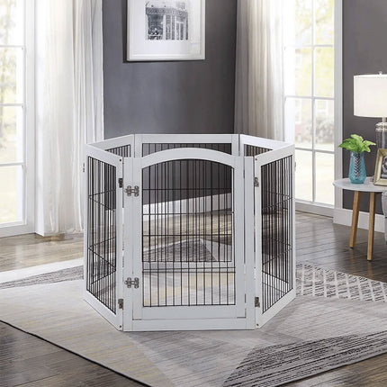 White 335cm Freestanding Wooden 6 Panel Pet Playpen