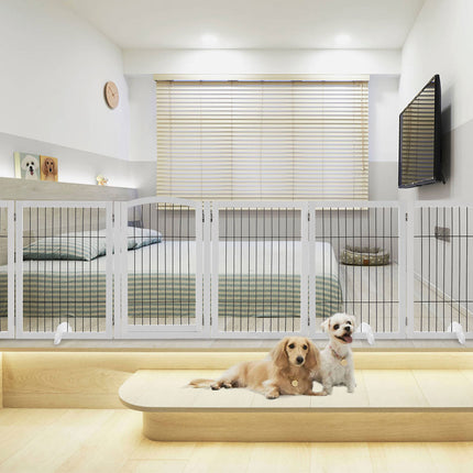 White 335cm Freestanding Wooden 6 Panel Pet Playpen