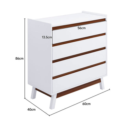 White 4 Tier Bedroom Chest Storage Cabinet,60cm