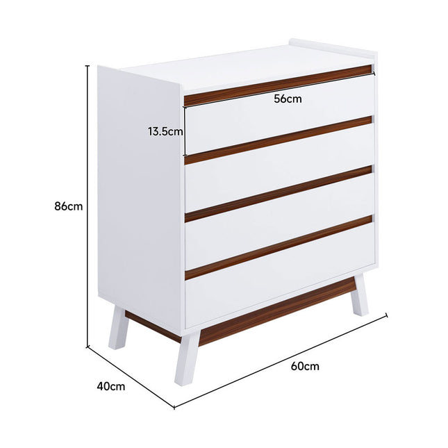 White 4 Tier Bedroom Chest Storage Cabinet,60cm