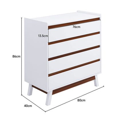 White 4 Tier Bedroom Chest Storage Cabinet,80cm