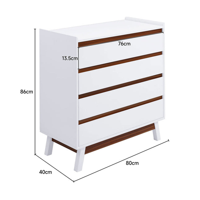 White 4 Tier Bedroom Chest Storage Cabinet,80cm