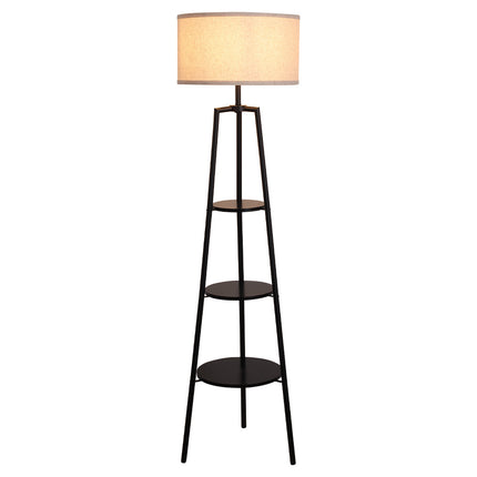 Round Shelf Floor Lamp with Fabric Lampshade