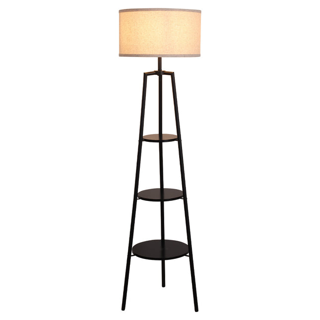 Round Shelf Floor Lamp with Fabric Lampshade