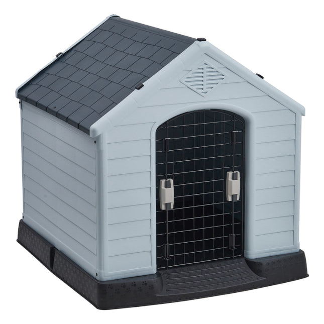 Grey Outdoor Waterproof Dog House with Air Vents and Door