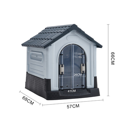 Grey Weatherproof Plastic Dog House Kennel with Skylight and Door