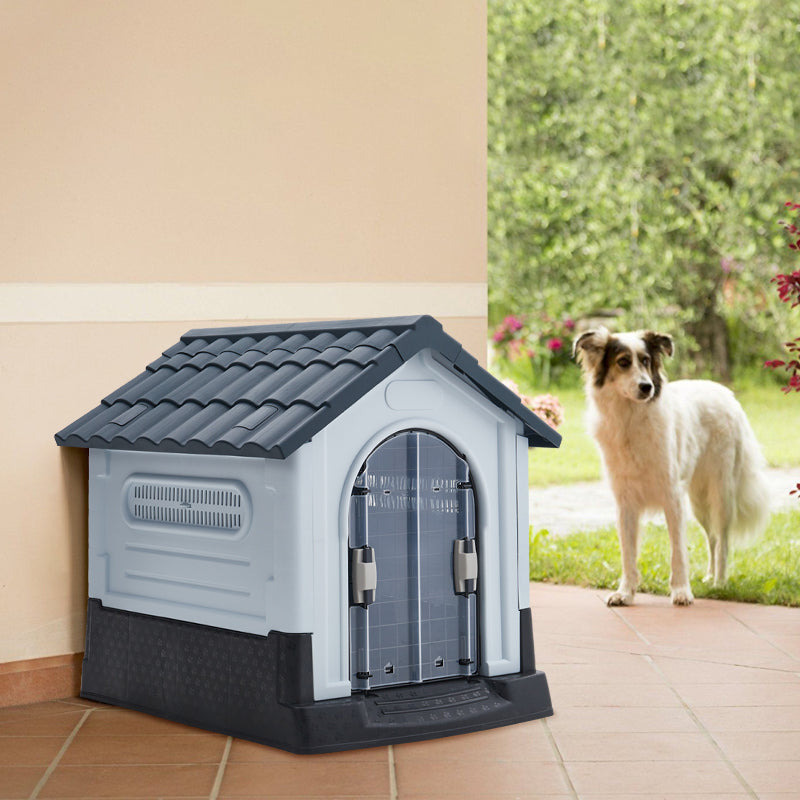 Weatherproof Plastic Dog House Kennel with Skylight and Door