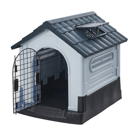 Weatherproof Plastic Dog House Kennel with Skylight and Door