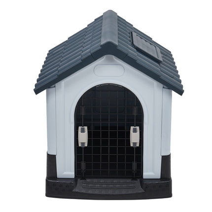 Weatherproof Plastic Dog House Kennel with Skylight and Door
