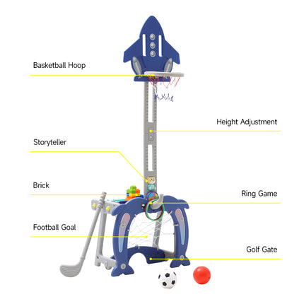 Blue Basketball Golf Ring Toss Activity Centre for Toddlers