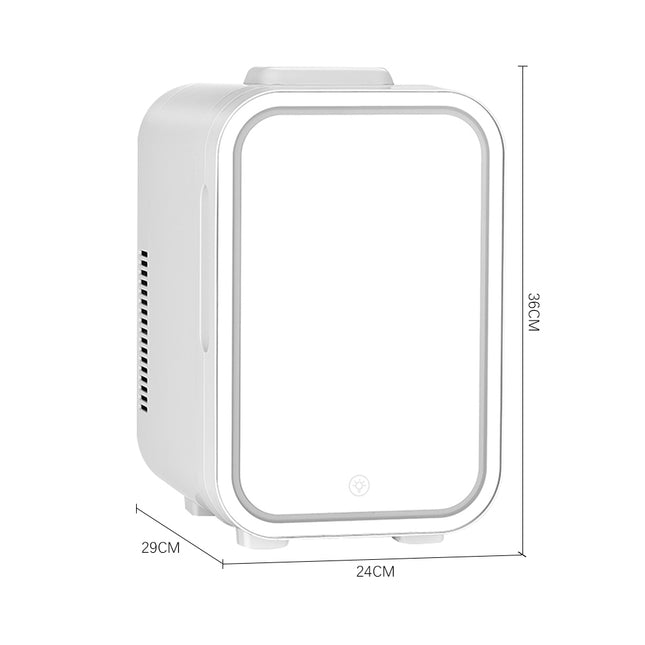 White 12L Mini Refrigerator for Home and Car Use with LED Mirror Door