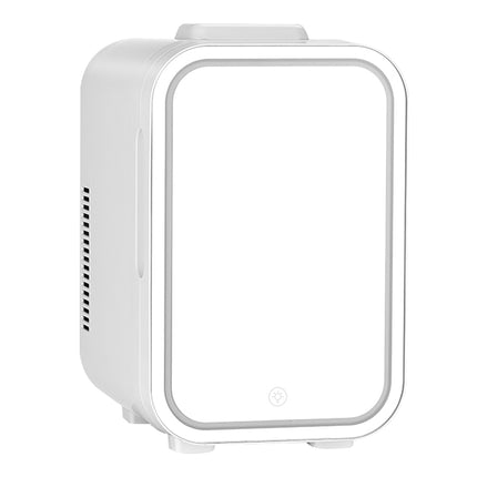 White 12L Mini Refrigerator for Home and Car Use with LED Mirror Door