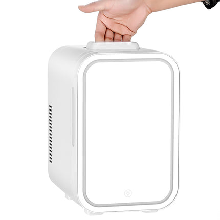 White 12L Mini Refrigerator for Home and Car Use with LED Mirror Door