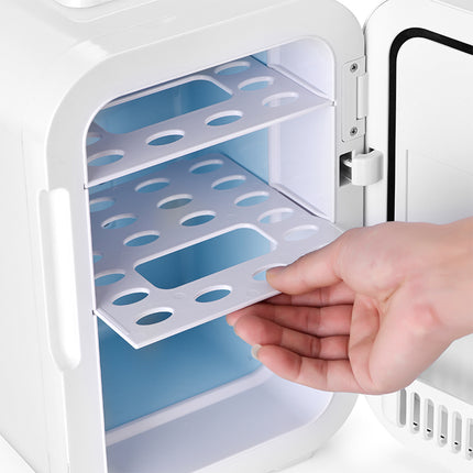 White 12L Mini Refrigerator for Home and Car Use with LED Mirror Door