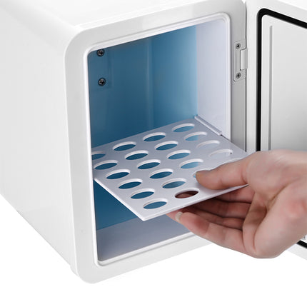 White 12L Mini Refrigerator for Home and Car Use with LED Mirror Door
