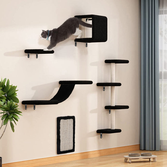 Black Cat Tree Set with Hammock and Jumping Platform
