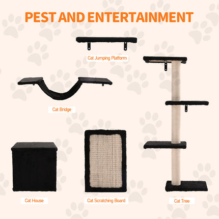Black Cat Tree Set with Hammock and Jumping Platform