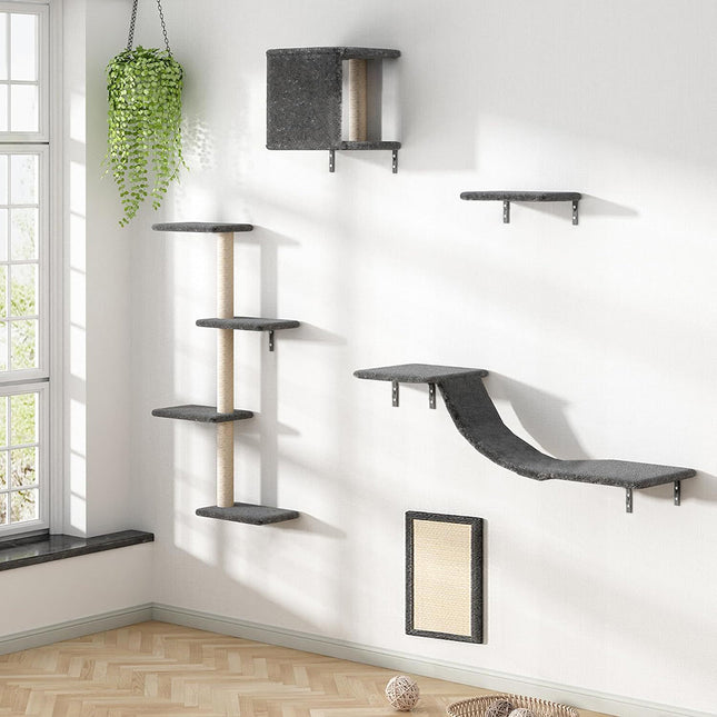 Grey Cat Tree Set with Hammock and Jumping Platform