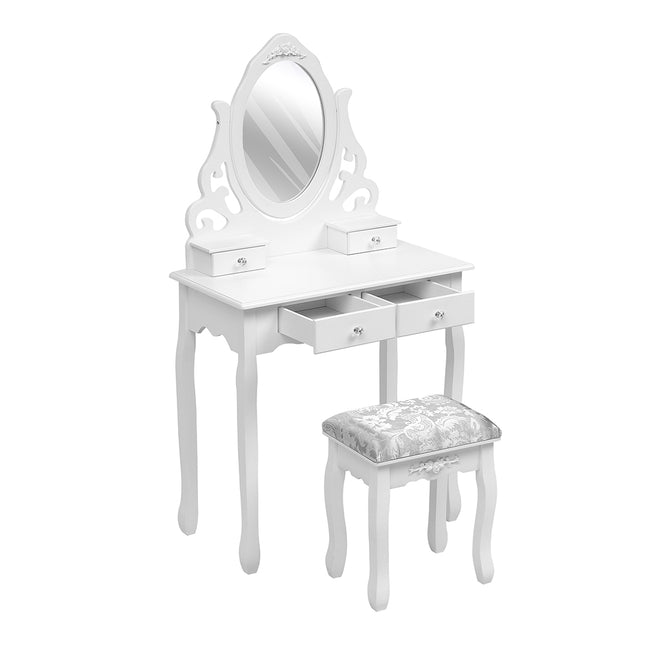 White Bedroom Makeup Vanity Desk with Mirror and Stool 138.5cm H