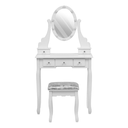 White Lighted Makeup Vanity Desk with Mirror and Stool 141.5cm H