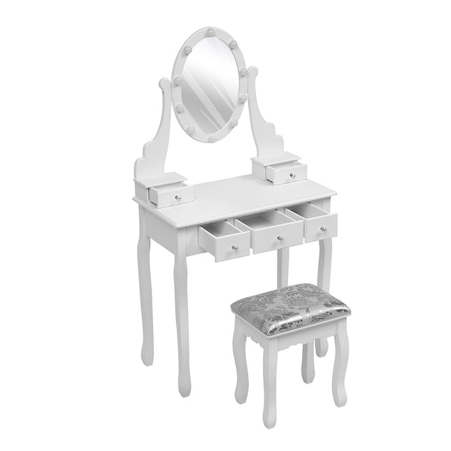 White Lighted Makeup Vanity Desk with Mirror and Stool 141.5cm H