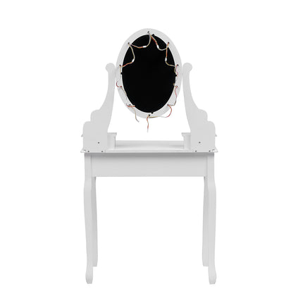 White Lighted Makeup Vanity Desk with Mirror and Stool 141.5cm H