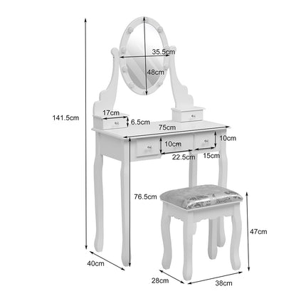 White Lighted Makeup Vanity Desk with Mirror and Stool 141.5cm H