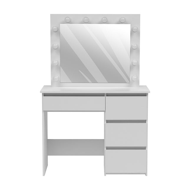 White Hollywood Dressing Table with Large Lighted Mirror 140cm H