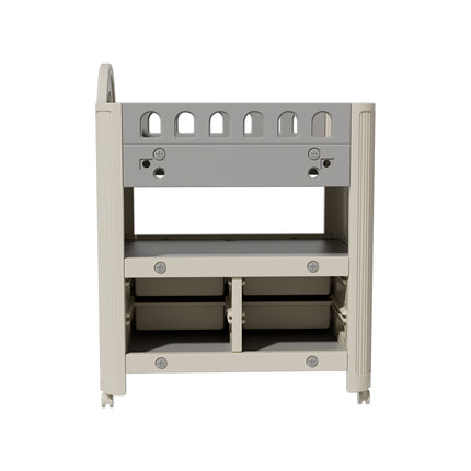 Beige Mobile Baby Diaper Changing Table with 4 Drawers and Storage Shelf