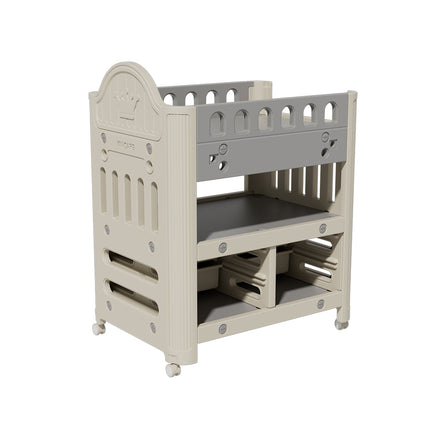 Beige Mobile Baby Diaper Changing Table with 4 Drawers and Storage Shelf