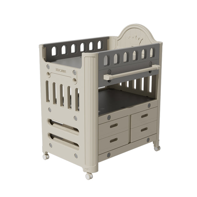 Beige Mobile Baby Diaper Changing Table with 4 Drawers and Storage Shelf