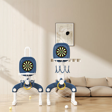Blue Kids Basketball Hoop with Basketball, Football, Golf, Ring Toss and Dartboard Playset