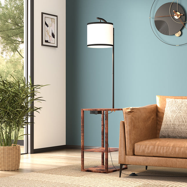 Modern Metal Floor Lamp Side Table 2 In 1
