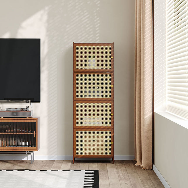 4-Tier Narrow Bookcase Storage Cabinet with Doors