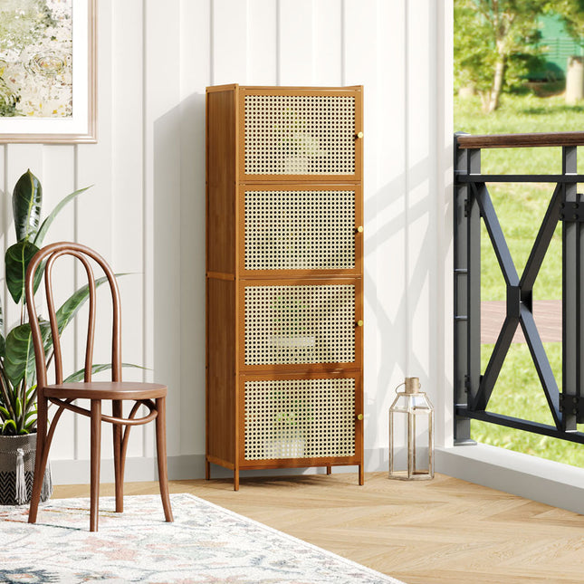 4-Tier Narrow Bookcase Storage Cabinet with Doors