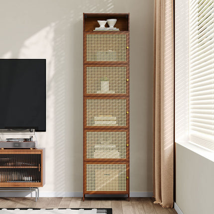 6-Tier Narrow Bookcase Storage Cabinet with Doors