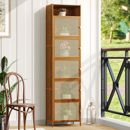 6-Tier Narrow Bookcase Storage Cabinet with Doors