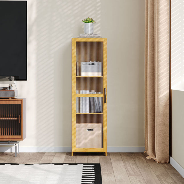 3-Tier Narrow Bookcase Storage Cabinet with Acrylic Door