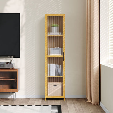 4-Tier Narrow Bookcase Storage Cabinet with Acrylic Door