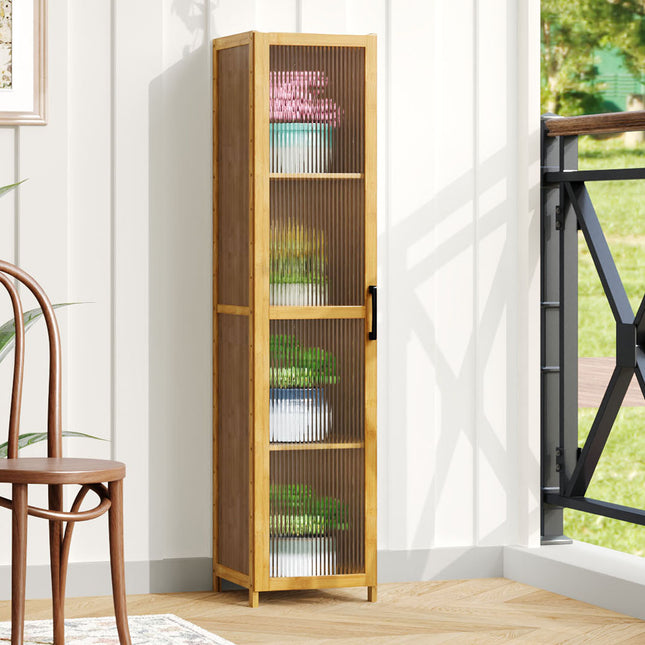 4-Tier Narrow Bookcase Storage Cabinet with Acrylic Door