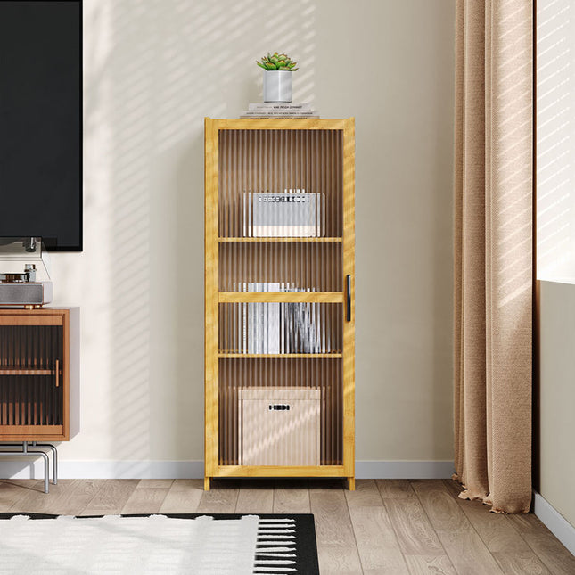 3-Tier Narrow Bookcase Storage Cabinet with Acrylic Door