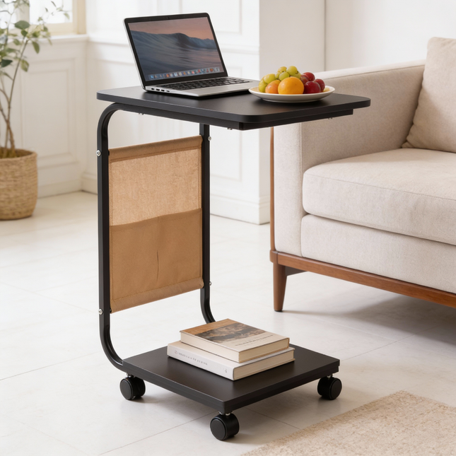 C-Shaped Side Table with Storage Bag